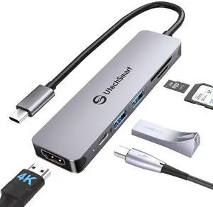 UtechSmart 6-in-1 USB-C Hub, 4K@60Hz HDMI Adapter for MacBook Pro/Air, Type-C Laptop Dongle (100W PD Port, SD/TF Card Reader, 2 USB 3.0 Ports)
