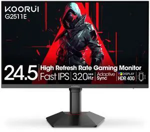 KOORUI 24.5 Inch Gaming Monitor, 1ms, 320Hz Monitor, HDR400, 95% DCI-P3, IPS Display, Adaptive Sync Compatible, Tilt Vertical Height Adjustable, VESA Mount 75x75mm, HDMI & DisplayPor,G2511E KOORUI 24.5 Inch Gaming Monitor, 1ms, 320Hz Monitor, HDR400, 95% DCI-P3, IPS Display, Adaptive Sync Compatible, Tilt Vertical Height Adjustable, VESA Mount 75x75mm, HDMI & DisplayPor,G2511E