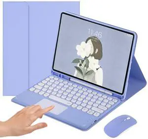YEEHi Keyboard Case for iPad 6th/5th Gen Air 2 Pro 9.7 inch Touchpad Detachable Keyboard with Mouse - Purple