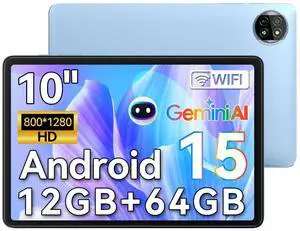 Blackview Tablet 10 inch Android 15,2025 AI Tablet, 4GB RAM 64GB ROM 1TB Expandable, Quad-Core, Widevine L1, 1280x800 IPS Touchscreen, 5G WiFi, BT 5.0, Dual Camera, 6600mAh (Blue)
