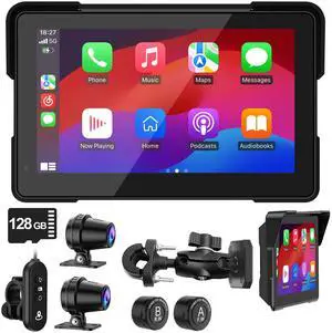 FancyTiger MT700 Pro Portable Wireless Motorcycle Carplay & Android Auto Screen, Motorcycle Dash Cam/Camera, Motorbike TPMS, 7" Moto Carplay GPS Waterproof Touch Screen, Quick-Release Magnetic Mount