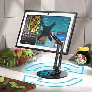 Jcnewpop Echo Show 15 Stand with VESA Mount, Aluminum Stand with 360° Rotation, Adjustable Height and Angle for Landscape/Portrait Screen - Black