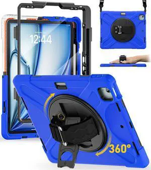 BRAECN Case for iPad Air 13 Inch 2025(M3)/2024(M2) & iPad Pro 12.9''(2022/2021/2020/2018), Full-Body Protection Screen Protector Pencil Holder 360° Rotating Handle Kicktand Shouler Strap Kids Friendly