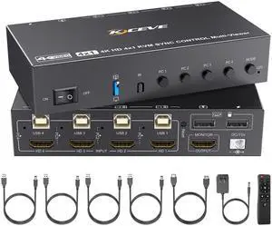 HDMI Multiviewer and KVM Switch 4 Computers 1 Moninitor, Seamless Switch 7 Display Modes HDMI KVM Switch 4K, Hotkey Switch/IR Remote & Plug-Play Magic, with USB/HDMI Cable