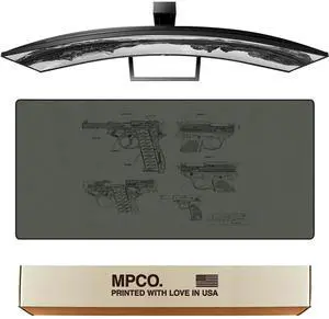 MPCO. Blueprints Large Gaming Desk Pad - 36" x 17" Duraglyde Fabric Pistol 38  Green Desk Mats - Non-Slip, Washable, Smooth Glide for Precision Gaming & Work
