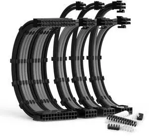 ABNO1 PSU Cable Extension Kit with Two Sets of Cable Combs 1x24Pin/1x8Pin(4+4) EPS/2x8Pin(6P+2P) PCI-E/ 30CM Length,PC Sleeved Cable for ATX Power Supply(Black/Gray)