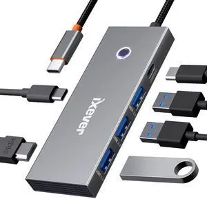 USB C HUB 6-in1, iXever USB C to HDMI 2.0 Multiport Adapter 4K@60Hz with One Touch Screen-Off Button, 2X USB 3.0 HUB, USB Type C 5Gbps, PD 100W Charging