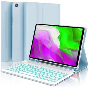 HAASHADA Keyboard case for Samsung Galaxy Tab A11 Plus / A9 Plus 11 inch, Bluetooth Backlit A9+ Keyboard Case with S Pen Holder for A11+ 11", Sky Blue