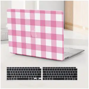 BYCeKe Compatible with MacBook Air 15 inch Case 2023 2024 2025 M4 A3241 M3 A3114 M2 A2941, Checkered Textured Cream Plastic Hard Shell Case & Keyboard Cover for Mac Air 15 Laptop, Checkerd Pink