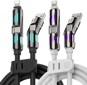 MFish 240W 4-in-1 Universal USB Charging Cable [2 Pack, 6.6ft]  Fast Charger Cord with USB-A, Dual USB-C & Lighting, for iPhone 14/15/16/17 Series, iPad & MacBook & More (2PACK, Black+White, 6.6Ft)