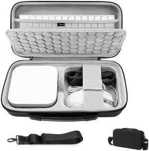 Geekria Desktop Computer Hard Shell Travel Carrying Case, Compatible with Apple 2024 Mac mini M4 / Mini M4 Pro, Fit for Magic Keyboard, Mouse, Trackpad and Accessories (Dark Gray)
