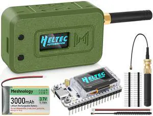 1 Set ESP32 Lo Ra V3 Module Board with 915 MHz Antenna + 3000mAh Battery + Case - Integrated WiFi Blue Tooth SX1262 CP2102 0.96 OLED Display Type C for Ar duino Lo ra Mesh Tastic IOT (N35, Green)