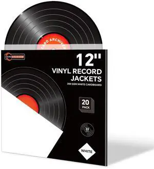 20PCS White 12-Inch LP Vinyl Record Jackets, 350gsm Cardboard Sleeves with No Center Hole, Blank Album Covers for 33 RPM Storage & Protection, Thick LP Jackets for Record Storage