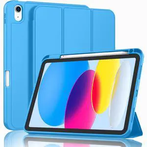 ZryXal iPad (A16) Case/iPad 10th Generation Case [11-Inch 2025/10.9 Inch 2022] with Pencil Holder, Smart Cover with Soft TPU Back [Support Auto Wake/Sleep] (Ocean Blue)