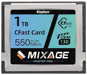 MIXAGE 1TB CFast 2.0 Memory Card VPG130, 550MB/s Read, 500MB/s Write, 750TB TBW, 4K RAW Video, for Canon Sony Cinema Cameras, Filmmaker Endurance