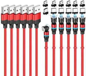 Losuesme Magnetic Charging Cable (6-Pack,1.6+3.3+3.3+6.6+6.6+10ft) 540° Rotation Magnet Phone Charger USB C Cable 3A Fast Charging Magnetic Charger Cable with LED Light for Micro USB Type C Device