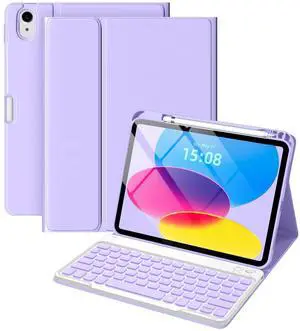LEOMARON for iPad (A16) 11th/10th Generation Case with Keyboard, 7-Color Backlit, Detachable Keyboard Case for iPad A16 11 inch 2025 & 10th Gen 10.9 inch 2022, Folio Cover with Pencil Holder, Purple
