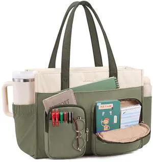 LOVEVOOK Teacher Tote Bag for Women, Multi-pocket Laptop Bag with Large Cup Holder, Nurse Bags Work Briefcase Computer Purse Handbag for Business Office College Travel