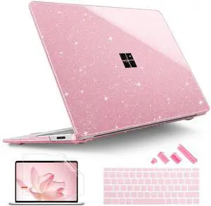Tuiklol Slim Sparkly Case for Microsoft Surface Laptop 13.8 inch 2024 Release 7th Edition Model: 2036 with Plastic Hard Shell Case + Dust Plug + Screen Protector + Keyboard Cover,Sparkly Pink