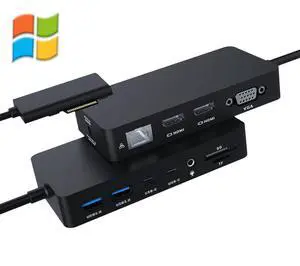 Surface Docking Station - 2025 Microsoft Dock for Surface Pro 11/10/9/8/X/7/6/5/4/3, Surface Laptop 7/6/5/4/3/2/1, Sur face Book/Go Triple Displays(Dual HDMI+VGA) 12 in 1 Surface-pro Docking Station