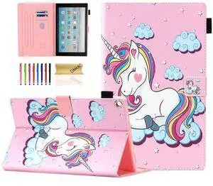Dteck Case for All-New Fire HD 10 Tablet 10.1 Inch (9th/7th/5th Generation, 2019/2017/2015 Release) - Slim Premium PU Leather Folio Stand Magnetic Cover with Auto Wake/Sleep, Pink Unicorn