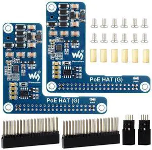Waveshare 2PCS PoE HAT (G), Compatible with Raspberry Pi 5, 5V 5A Output, Stable Performance, Supports 802.3af/at Network Standard, Power Over Ethernet HAT (G), Suitable for RPi 5 Official Case