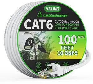 Cat 6 Ethernet Cable 100 ft, Indoor&Outdoor, High Speed 10Gbps 24AWG Pure Copper Internet Network Cable, Pure Copper Ethernet Patch Cable Long, PoE Computer LAN Cable for Router, Modem, PS5/4, White