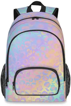 GzLeyigou School Backpack Casual Bookbag with Multiple Pockets 18 inch Laptop Backpacks for Travel Hiking, Schoolbag for Students Girls Boys Women Men, Colorful Leopard Print