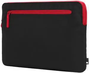 Incase Compact Laptop Sleeve with Flight Nylon - 14-inch MacBook/Laptop & iPad/Tablet Sleeve - Faux Fur Lining, Lightweight, Durable, Weather Resistant, Slip Pocket for Accessories - Black/Signal Red
