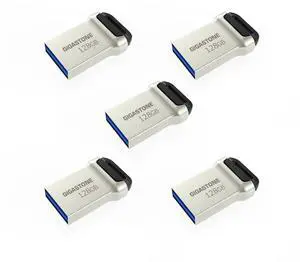 GIGASTONE 128GB Nano Flash Drive (5 Pack) Z90 USB 3.2 Gen 1, 120MB/s Ultra Fast, Super Lightweight, Mini Fit Robust Metal Design, Data Storage, Backup for PC/Mac/TV/Car, USB 2.0/3.0/3.1 Compatible
