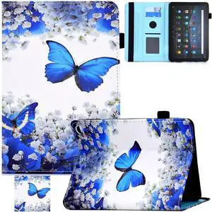 REASUN Case for Kindle Fire HD 10 2021, PU Leather Card Slots with Auto Sleep/Wake Stand Case for Amazon All-New Kindle Fire HD 10 & HD 10 Plus 11th Generation, 2021 Release, (Butterfly Flower)