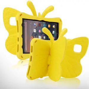 Simicoo Fire HD 8 Tablet 10th Gen 2020 HD 8 Plus 2022 Case Cute Butterfly Case with Stand for Kids Light EVA Rugged Shockproof Heavy Duty Kids Friendly Full Cover for New Fire HD 8 8Plus (Yellow)