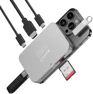 Magnetic M.2 NVMe Enclosure with Cooling Fan, 7 in 1 USB C Hub 10Gbps Data Transfer 4K@60Hz HDMI 100W Power Delivery SD/TF Card Reader M.2 NVMe SSD Docking Station for Type-C Devices