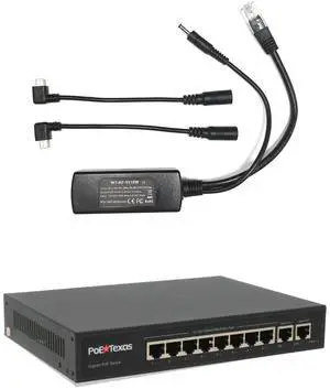 PoE Texas 802.3af Power Over Ethernet PoE Splitter + MicroUSB Connectors and 8 Port PoE Switch