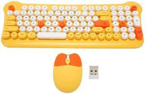 Keyboard and Combo, Colorful Retro Typewriter Keyboard with Round Keycaps, and Keyboard for Computer Laptop (Yellow)