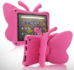 FunnyWin Kindle Fire Max 11 Tablet Case Kids Girl Butterfly Case with Kickstand Light EVA Full Boby Rugged Shockproof Kid-Proof Fire Max11 Kids Tablet Case for Girls Kids Gift (Rose)