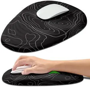 Hokafenle Ergonomic Mouse Pad Wrist Support with Stepped-wedge Design, Wrist Rest Pain Relief Mousepad Filled with Memory Foam, Carpal Tunnel Mousepad for Wireless Mouse(12x8 inch, Topographical Line)