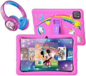 Contixo 10" Kids Tablet with Headphones Bundle - K103 Toddler Tablet, 80+ Disney E-Books & Stickers ($350 Value), 32GB Storage, 3GB RAM, Bluetooth, Android Parental Controls, Kid-Proof Case - Pink