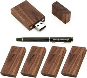 5 Pack Rectangle Walnut Wood 2.0/3.0 USB Flash Drive USB Disk Memory Stick with Wooden (2.0/32GB)