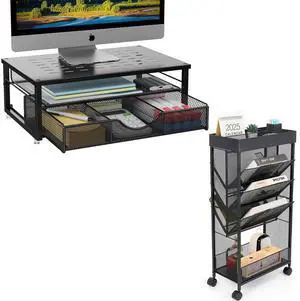 gianotter Computer Monitor Stand Riser + Book Rack Storage Bookshelf (Black)