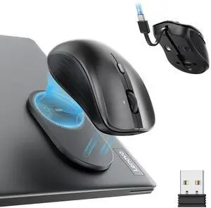 ESR MagMouse Snap-to-Carry Bluetooth Mouse, Rechargeable Wireless Mouse for Laptop with Built-in Charging Cable, Reusable Adhesive Holder, BT 5.0 + 2.4 GHz Connectivity, Silent, Ergonomic, Black