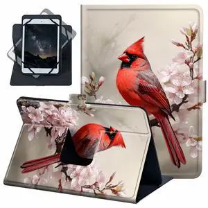 for Universal 10 10.1 Inch Android Tablet Case 360 Degree Rotating PU Leather Stand Folio Cover for iPad 9.7/10.2/10.5/Galaxy Tab 9-10.5"/Fire HD10 and More 9.0-10.5 Inch Tablet,Pink Flower Bird