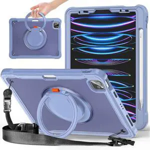 BATYUE Case for iPad Air 11-inch M3/M2 (2025/2024), Air 5th/4th 10.9 inch(2022/2020), Pro 11" 4th/3rd/2nd/1st, Protective Cover with 360° Rotating Stand, Pencil Holder, Carrying Strap, Lavender Grey