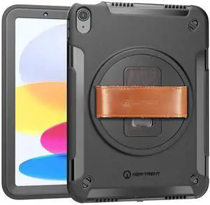 Rugged Case for iPad Air 11 Inch M3 2025/M2 2024 (Air 7th/6th Generation), Built-in Screen Protector with Genuine Leather Strap, Rotating Kickstand and Shoulder Strap