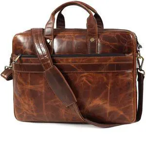 Leder Luxus Mens Laptop Bag | 16 Inch Leather Briefcase Vintage Messenger Bag | 3 Zipper Pockets | 2 Spacious inner Compartments | 1 Flap Pocket | Ajustable Straps And Metal Grip | (Classic Brown)