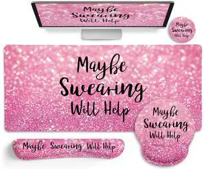 LIMKRIAN Pink Mouse Pad Set, Ergonomic Mouse Pad with Wrist Rest Keyboard Wrist Support, Large Desk Matt for Desktop, Gaming Mousepad Cup Coaster Set, Cute Pink Office Desk Accessories Decor Supplies