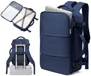 bergsalz Travel Laptop Backpack For Women Men,Carry On Backpack,Airplane Travel Essentials For Women,Personal Item Travel Bag Laptop Work Backpacks,Navy Blue