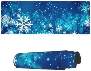 Famame Laptop Mouse Pad Christmas Abstract Winter Snowflakes Desk Mat with Stitched Edges 31.5X 11.8 inch Non-Slip Large Keyboard Rubber Writing Table Mat for Office Home