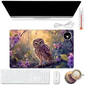 ACWDMKH Warm Desk Pad,Heated Desk Pad,Office Mat,3 Heating Levels & 3 Hours Auto Shut-Off,31.5"*13" Laptop Keyboard Mat,Cute Owl Purple