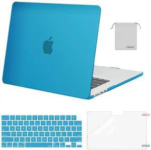 MOSISO Compatible with MacBook Air 15 inch Case M4 M3 M2 2025 2024 2023 Release A3241 A3114 A2941 with Touch ID, Plastic Hard Shell Case&Keyboard Cover&Screen Protector&Storage Bag, Aqua Blue